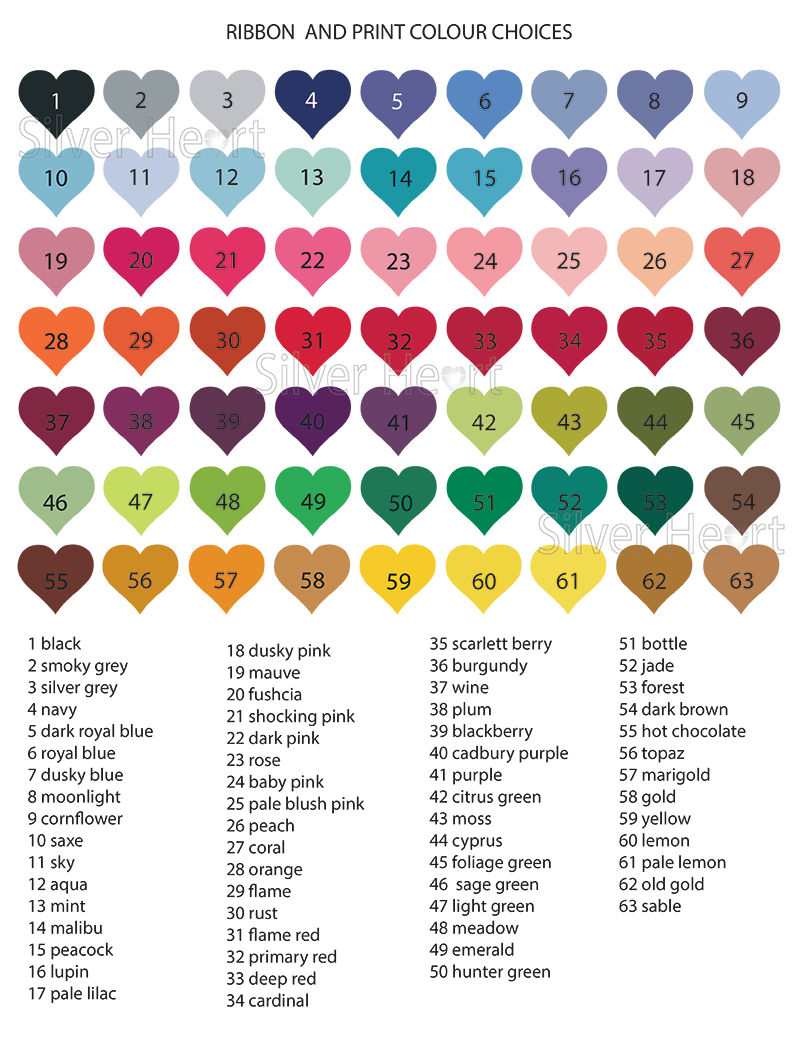 Colour Chart for Ribbon and Print - Large